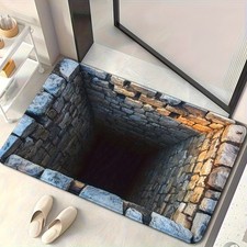 1pc Realistic 3D Cave-In Stone Hole Illusion Doormat Non-Slip Welcome Mat √