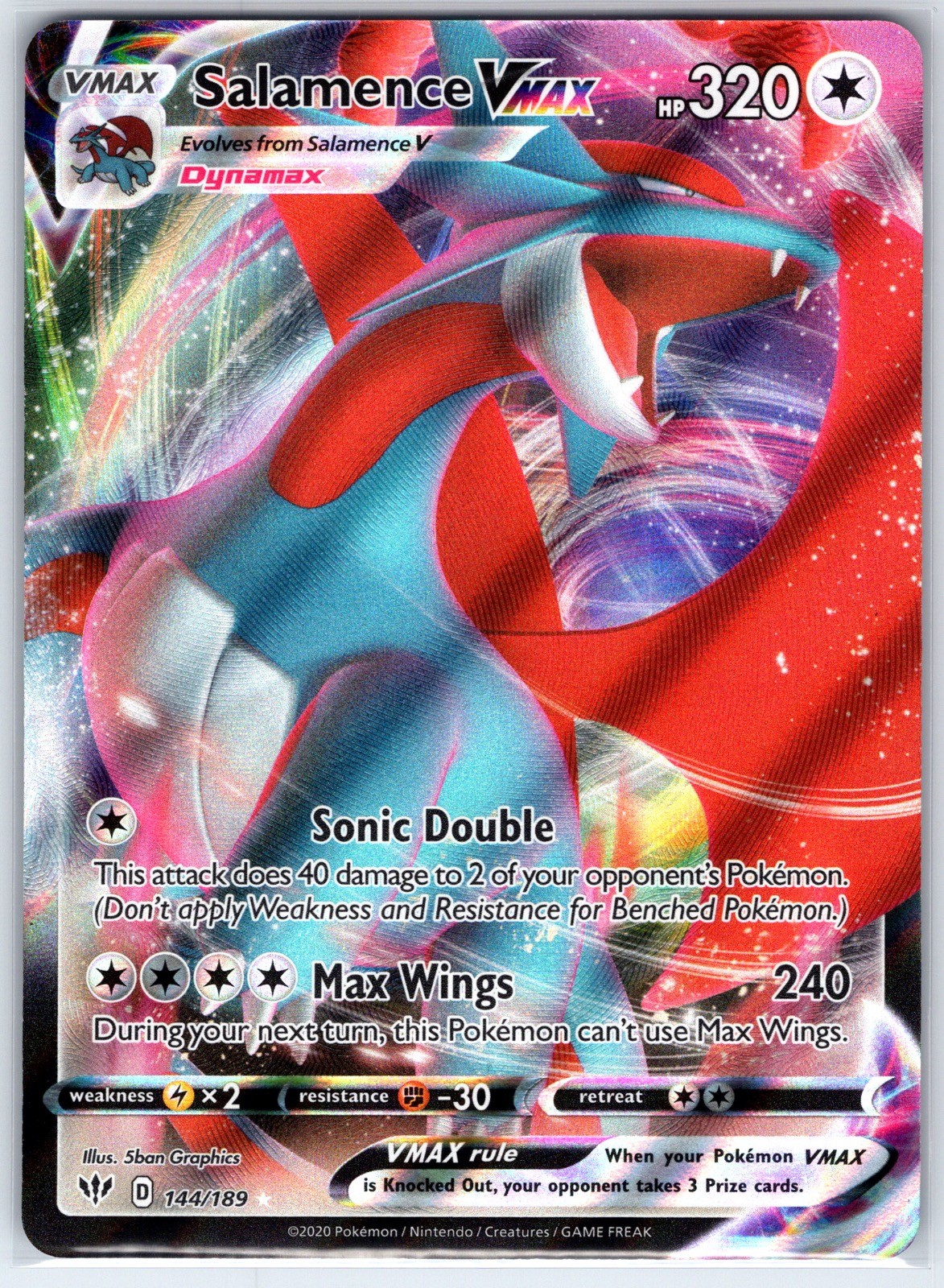 Salamence VMAX 144/189 Holo VMAX Rare Darkness Ablaze Pokemon Holo Near Mint