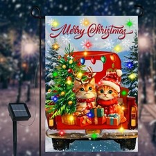 Christmas Garden Flags for Outside Winter LED Garden Flag Yard Flag Cute Cat