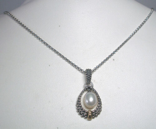STERLING SILVER & 14K GENUINE FRESHWATER PEARL NECKLACE - Picture 1 of 5