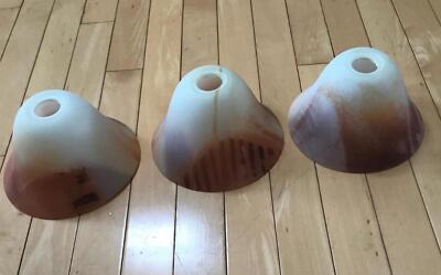 Set of 3 Portfolio Alabaster Glass Pendant Light Shade Bell Shape Made In Italy 