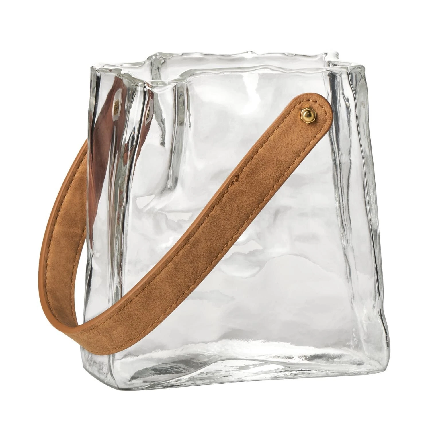 Torre & Tagus Glass Handbag Vase for Flowers with Handle - 6.5" Tall Clear Pu...