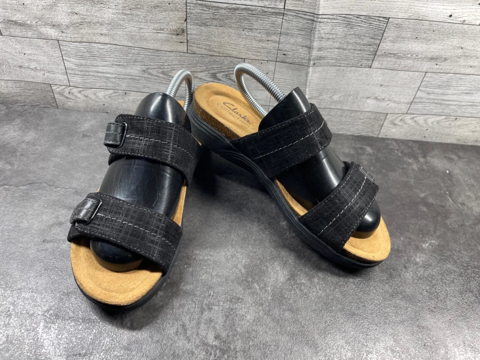 Scarpe Clarks Slides donna 6 5 M aprile crepuscolo sandali pelle nera slip on comode