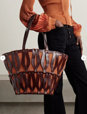 Bolso de Mano Ulla Johnson Indra Grande Cuero Tachonado y Rafia Nuevo sin Etiquetas