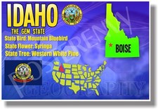 Idaho Geography - NEW U.S State Travel POSTER