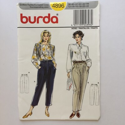 Burda 4896 Retro Lange Cropped Hose Plissee Chino Damen Neu Ungeschnittenes Muster