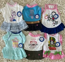 6 N.W.T. PET DRESSES WITH HANGERS, ALL SIZE SMALL, BY PETELLIGENCE.