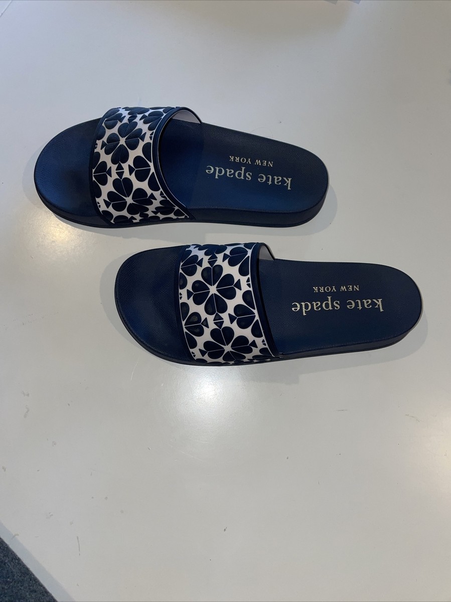 Kate Spade NY Women's Olympia Pool Slide Sandals Ecru/Blazer Blue US B