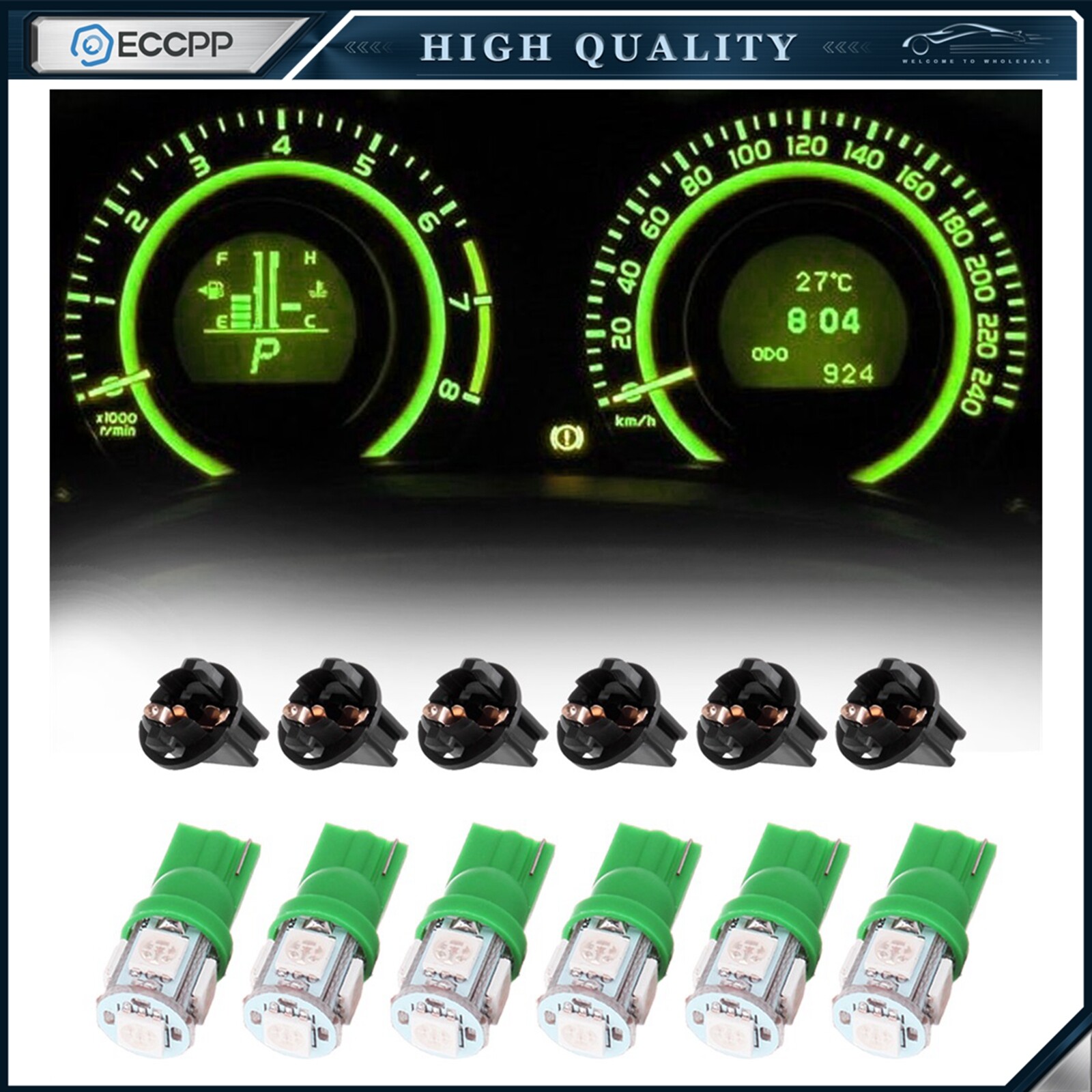 6 x T10 PC194 Sockets Green 55050SMD LED Bulb Instrument Gauge Dash