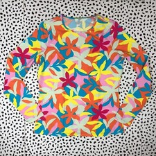 Lands End Multicolored Pink Blue Floral Long Sleeve SWIM SHIRT SMALL 428198