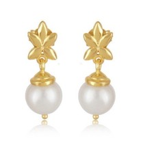 Luxury Elegant Women's White Pearl Gold Plated Silver Designer Earrings
