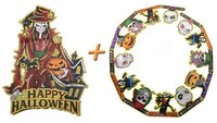 Halloween Deko 2Er Set (Papier Girlande + AufhäNgebild) Dekoration Skelett Bild