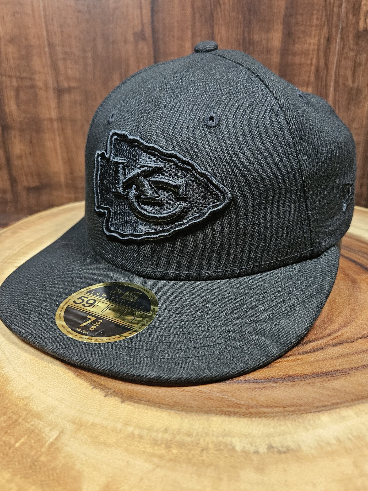 Kansas City Chiefs New Era 59Fifty Fitted Cap Black On Black Size 7 3/8