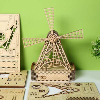 3D Puzzle Wooden Windmill Model STEM Educational DIY Craft For Kids Adults Gift