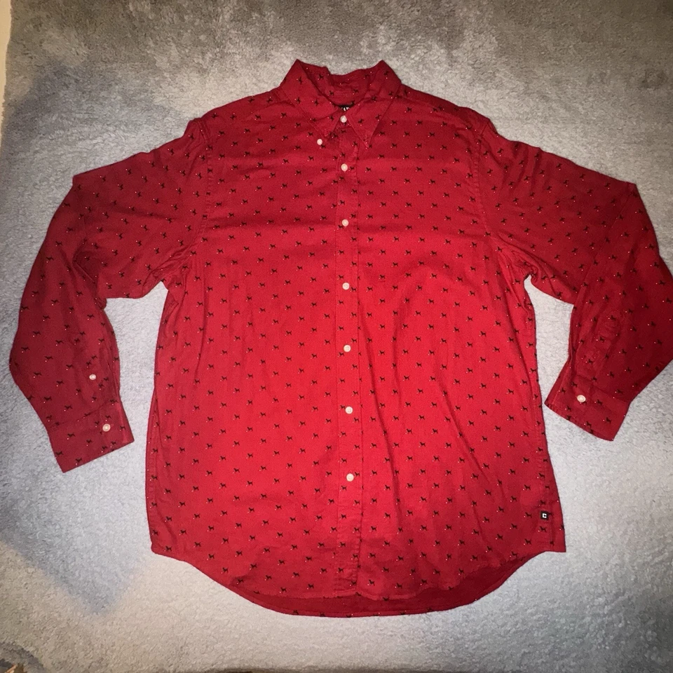 Camisa Chaps Para Hombres XLT XL TALL Roja Estampado de Perro Abotonada Manga Larga Preppy Foto 2 de 4