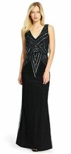 Adrianna Papell V-neck Beaded Blouson Gown Dress SZ. 6 Black