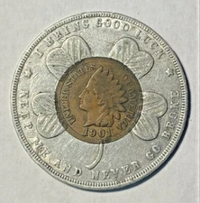 Encased Indian Head Cent Good Luck Piece - The Royal Tailors, Chicago, Illinois