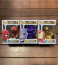 Marvel Avengers Infinity War Pop Vinyl Chrome Spider Man Iron Man Thanos Bundle