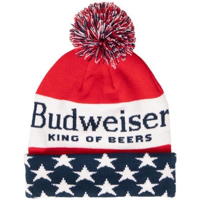 Budweiser 829210 King of Beers Patriotic Knit Cuff Pom Beanie