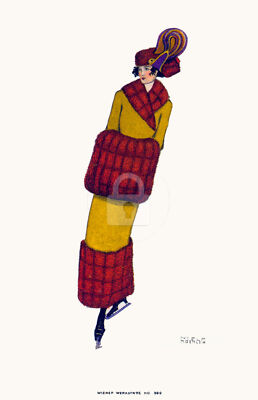 Wiener Werkstatte Postcard 399 Mela Koehler, Ice Skater 1911 COPY