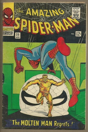 🕸AMAZING SPIDER-MAN #35*MARVEL COMICS, 1966*STAN LEE*STEVE DITKO*MOLTEN MAN*VG*