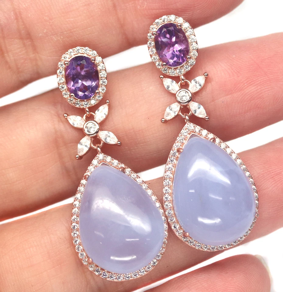 14X20mm Lavender-Chalcedony Amethyst Cubic-Zirconia Ohrringe Silber 925 Sterling - Bild 2 von 4