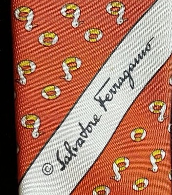 SALVATORE FERRAGAMO orange Seide Micro-Print Krawatte 9 cm - Ente & Rettungsring BRANDNEU