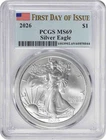 2026 $1 American Silver Eagle MS69 First Day of Issue PCGS