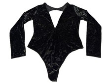 Victoria's Secret Black Crushed Velvet Deep V Plunge Thong Bodysuit Teddy M/L