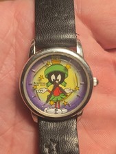 Vtg Armitron Marvin the Martian Women 26mm Silver Tone Leather 1997