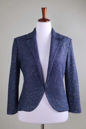 ST. JOHN Collection NWT $1595 Sequin Sparkle Knit Navy Blazer Jacket Top Size 10