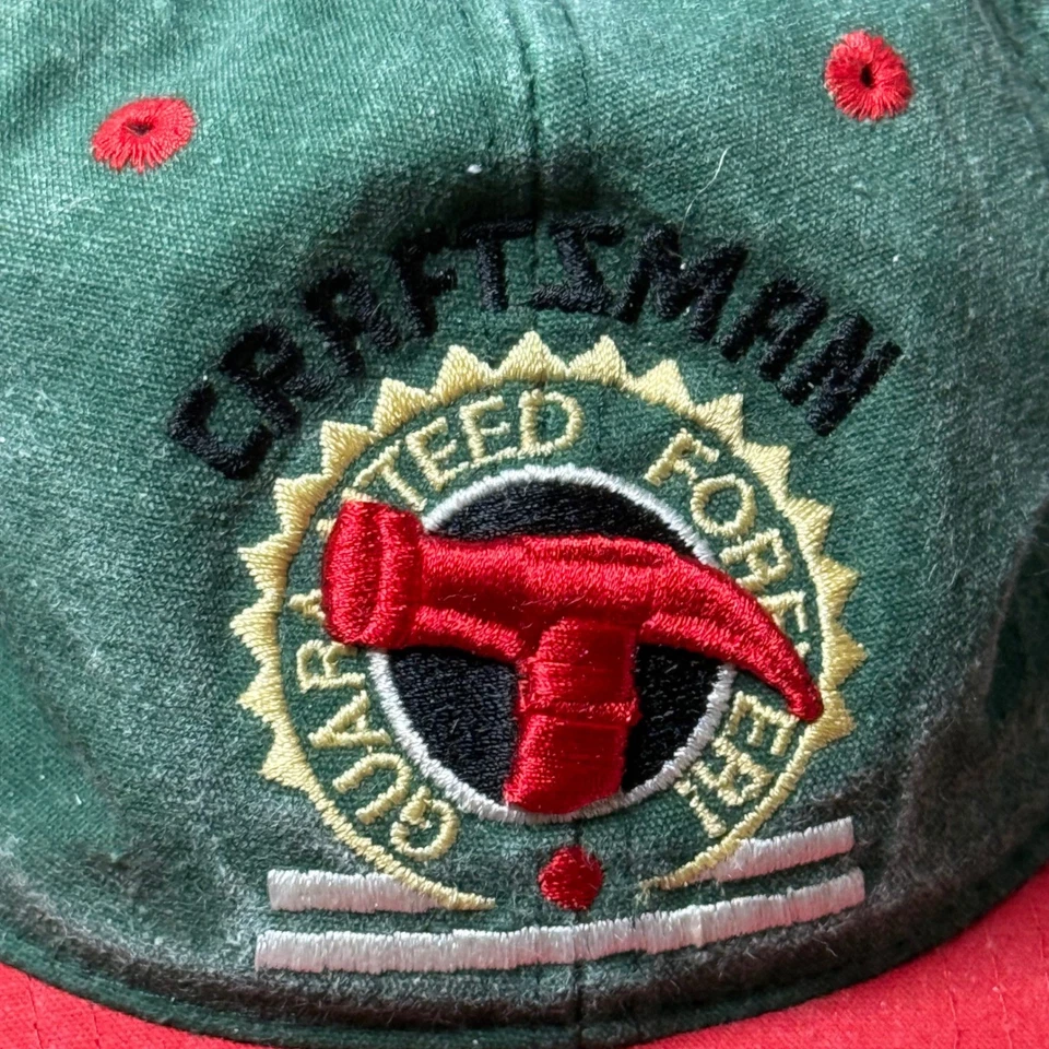 Boné de beisebol Craftsman Guaranteed For Life logotipo bordado verde vermelho ajustável - Imagem 2 de 4