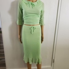90s OZONE USA Set Mesh Sheer Cottagecore Coquette Skir t&3/4 Sleeve Top Green Sm
