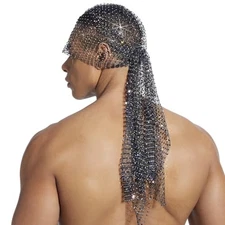 OhMill Rhinestone Bandana Rhinestone Headpiece Diamond Headband Mesh Hair Black