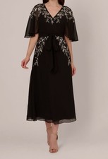 Adrianna Papell Women's Black Beaded Chiffon Dolman-Sleeve Dress Size: 2
