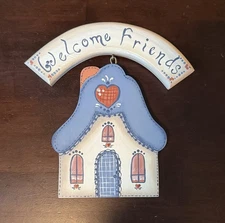 Country Cottage Style Hand Painted Wood Welcome Friends Sign 8x8 Signed
