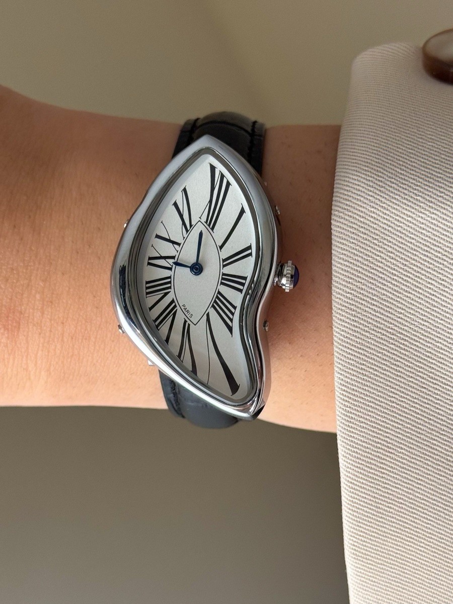 Y2K Vintage Silver Paris Dali Crash Melting Watch With Black