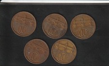 Czechoslovakia 10 Halere  Coins (5)  1922, 1926.1927,1932, 1934 (C8-0003-01)