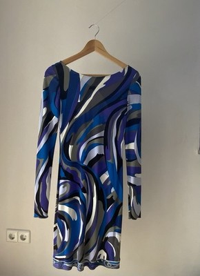 Emilio Pucci Damen Langarmkleid Gr. 36 Mehrfarbig Blau/Weiß/ in gutem Zustand