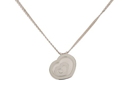 Chopard 0.10ct Diamond Happy Spirit Heart Pendant Necklace in 18K W/Pouch
