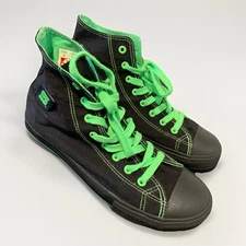 Snap On Tools Hot Rod Black Neon Green Canvas Hi-Top Sneakers Men's Size 8