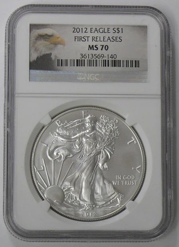 2012 MS-70 FIRST RELEASE 1oz NGC SILVER EAGLE, BALD EAGLE LABEL