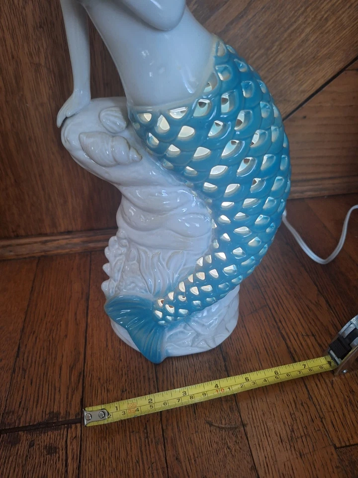 Mesa Sirena Acento Cerámica Luz Nocturna Playa Náutica Escala Abierta Patrón Cola Foto 4 de 4