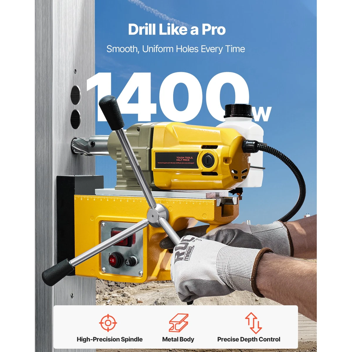 Taladro magnético Uimoso 1400 W con base eléctrica y fuerza de 12500 N