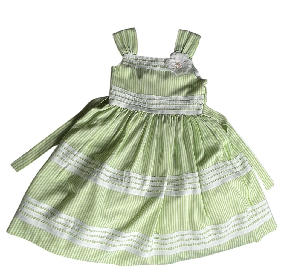 Vestido Bonnie Jean Niña 10 Verde Blanco Rayas Seersucker Lazo Flor Foto 3 de 4
