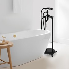 Freestanding Bathtub Faucet Floor Mount Bathroom Waterfall Faucet w/ Hand Spray