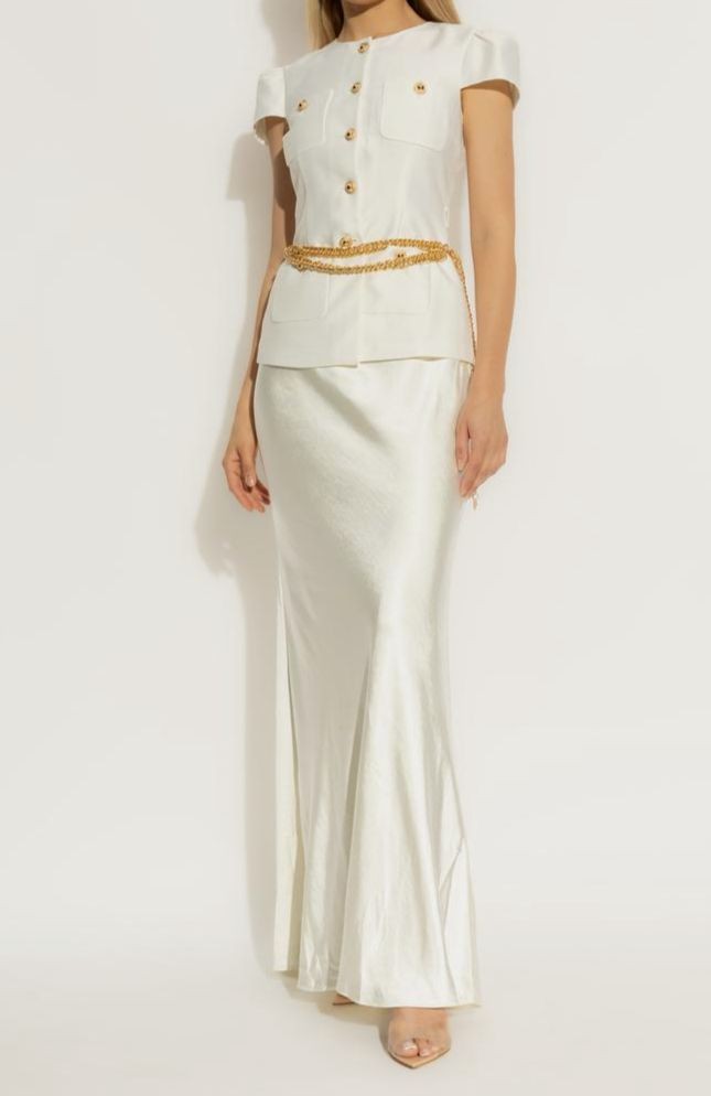Self-Portrait Women's White Taffeta Satin Chain Belt Maxi Dress Size 4