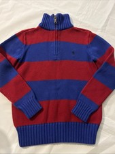Polo Ralph Lauren Sweater Boys Small 8 Red Blue Rugby Stripe 1/4 Zip Cotton Pony