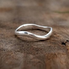 925 Sterling Silver, Solid Silver, Band Ring, Curve Plain Band Ring