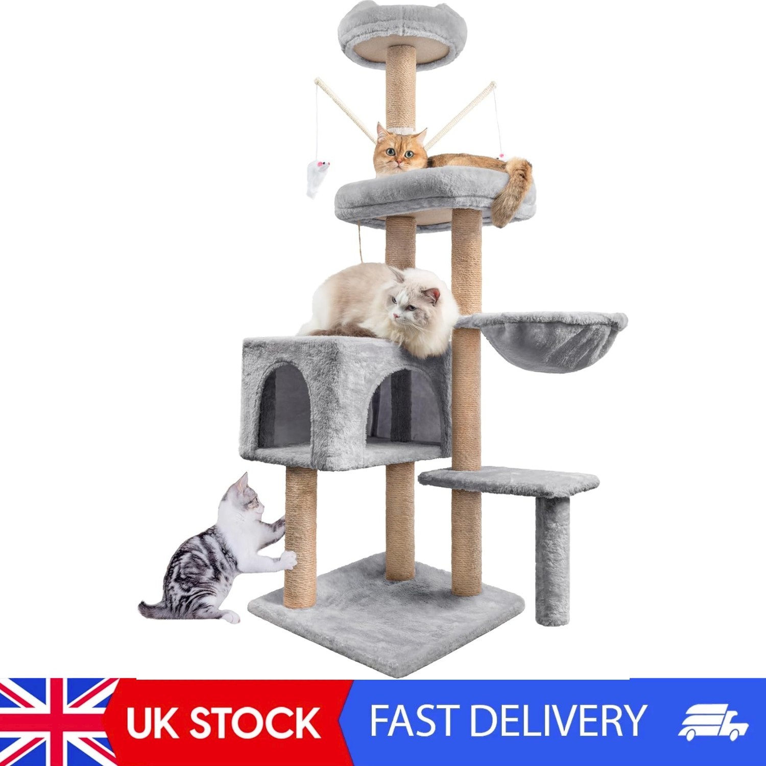 Cat Tree, 145cm Stable Cat Scratching Post For Indoor Cats, Multi-Level Cat
